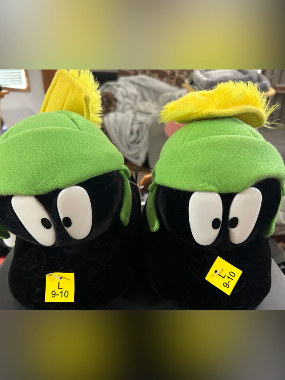 Marvin the Martian Plush Hat Black & Green with Yellow Pom slipper size large